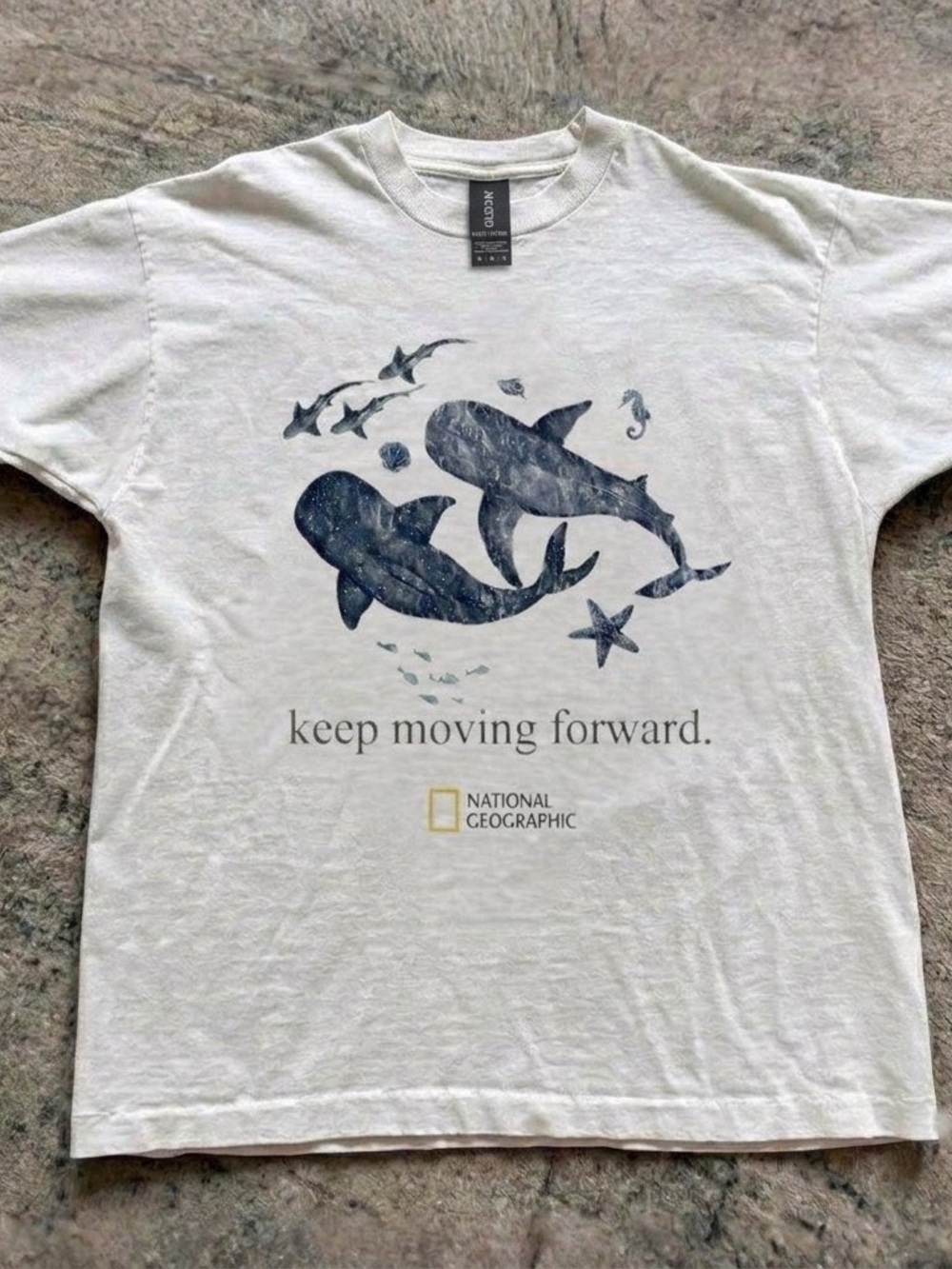 National Geographic keep moving forward Whale Graphic re-print shirt